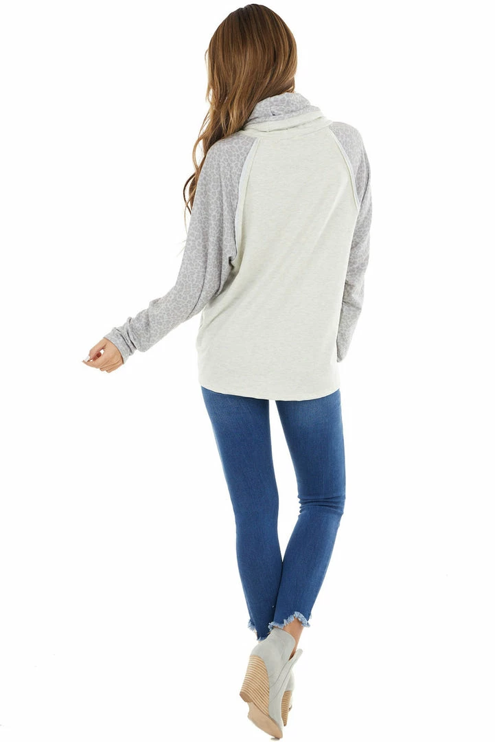 12PM Oatmeal Raglan Top With Contrast Sleeves And Cowl Neck Tops 13 12PM Oatmeal Raglan Top With Contrast Sleeves And Cowl Neck Tops