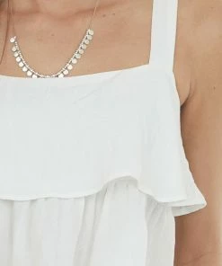 Entro Off White Woven Tank Top With Ruffle Details Tops 17 Entro Off White Woven Tank Top With Ruffle Details Tops