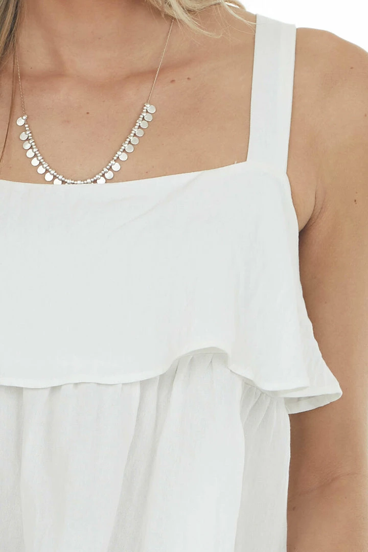 Entro Off White Woven Tank Top With Ruffle Details Tops 10 Entro Off White Woven Tank Top With Ruffle Details Tops