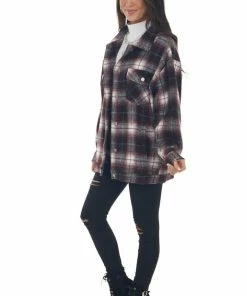 143 Story Mahogany Plaid Soft Button Up Shirt Jacket 31 143 Story Mahogany Plaid Soft Button Up Shirt Jacket