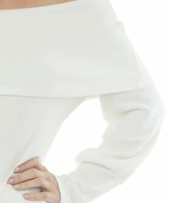 Andree Tops Ivory Folded Off Shoulder Ribbed Knit Top 32 Andree Tops Ivory Folded Off Shoulder Ribbed Knit Top