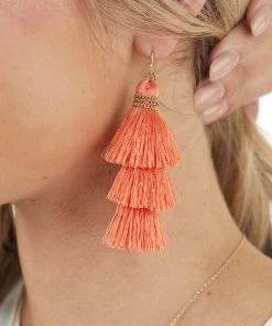 Urbanista Accessories Coral Three Tier Tassel Dangle Hook Earrings