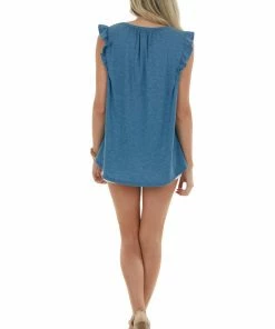 Lovely J Ocean Waffle Knit Short Flutter Sleeve Babydoll Top 30 Lovely J Ocean Waffle Knit Short Flutter Sleeve Babydoll Top