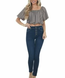 Entro Black Ditsy Floral Print Boat Neck Crop Top Tops 33 Entro Black Ditsy Floral Print Boat Neck Crop Top Tops