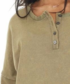 Umgee Pistachio Mineral Wash Long Sleeve Henley Top 30 Umgee Pistachio Mineral Wash Long Sleeve Henley Top