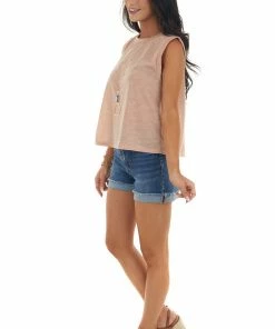 Fantastic Fawn Rich Beige Rounded Neck Slub Knit Muscle Tank Tops