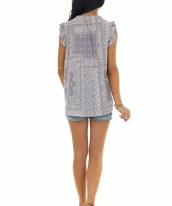 Ces Femme Lavender Abstract Print Sleeveless Flowy Top 16 Ces Femme Lavender Abstract Print Sleeveless Flowy Top