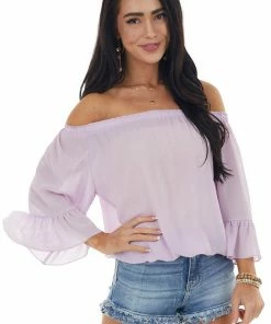 Ninexis Lavender Off The Shoulder Top With Ruffle Detail Tops