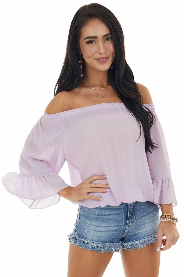 Ninexis Lavender Off The Shoulder Top With Ruffle Detail Tops 3 Ninexis Lavender Off The Shoulder Top With Ruffle Detail Tops