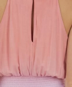 She + Sky Peach Ombre Dye Sleeveless Halter Neck Dress