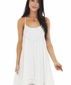 Emory Park Ivory Swing Sleeveless Short Dress With Lace Detail Dresses