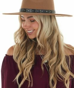 Fame Accessories Walnut Felt Wide Brim Hat With Studded Band