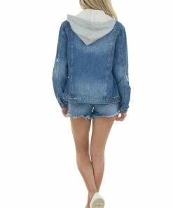 Risen Medium Wash Denim Jacket With Detachable Hood