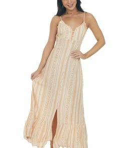 Cozy Co. Dresses Melon And Ivory Printed Button Up Maxi Dress 13 Cozy Co. Dresses Melon And Ivory Printed Button Up Maxi Dress