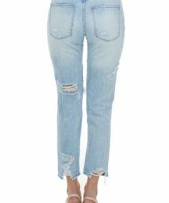 American Fit Light High Rise Distressed Boyfriend Jeans