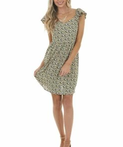 Ces Femme Black Ditsy Floral Short Dress With Back Smocked Detail