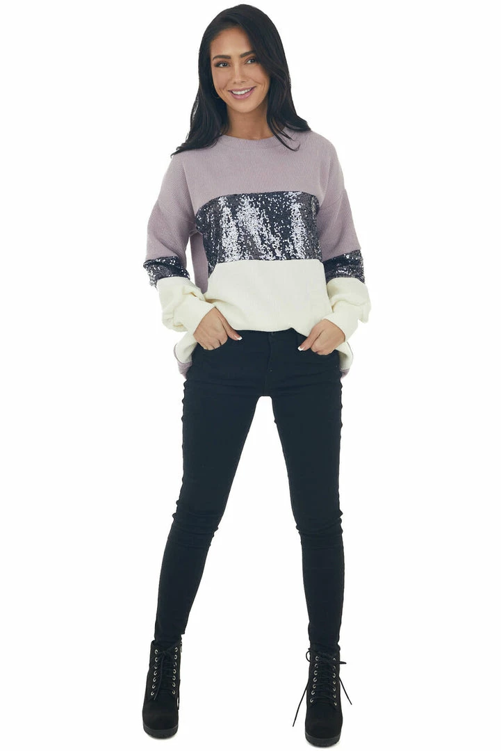 She + Sky Mauve And Ivory Colorblock Sequined Top 7 She + Sky Mauve And Ivory Colorblock Sequined Top