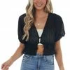HYFVE Tops Black Plunging V Neck Short Sleeve Blouse