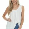 POL Clothing Ivory Waffle Knit Tank Top With Frill Details Tops 1 POL Clothing Ivory Waffle Knit Tank Top With Frill Details Tops