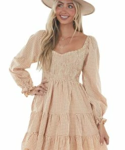 FSL APPAREL Dresses Cream And Rust Long Peasant Sleeve Dress