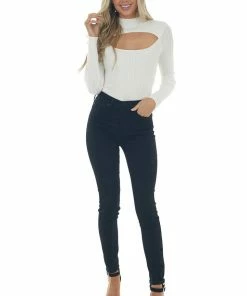 LE LIS Eggshell Cable Knit Mock Neckline Sweater Tops