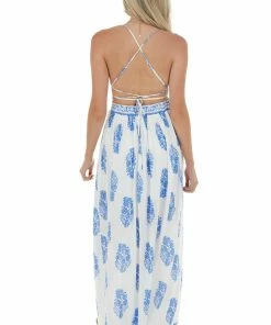 Dress Day Dresses Ivory And Cobalt Blue Floral Print Maxi Dress