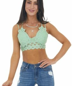 Anemone Pistachio Floral Lace Bralette With Criss Cross Straps Accessories