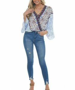 Entro Light Cornflower Multiprint Surplice Bodysuit