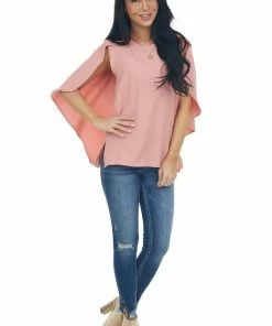 BiBi Tops Dusty Blush Blouse With Back Overlay Detail