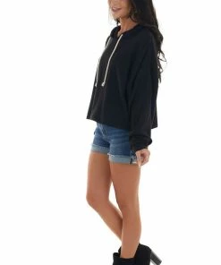 HYFVE Tops Black Soft Cropped Drawstring Hoodie