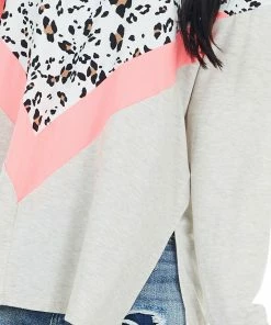 Vanilla Bay Oatmeal Chevron Colorblock Long Sleeve V Neckline Knit Top