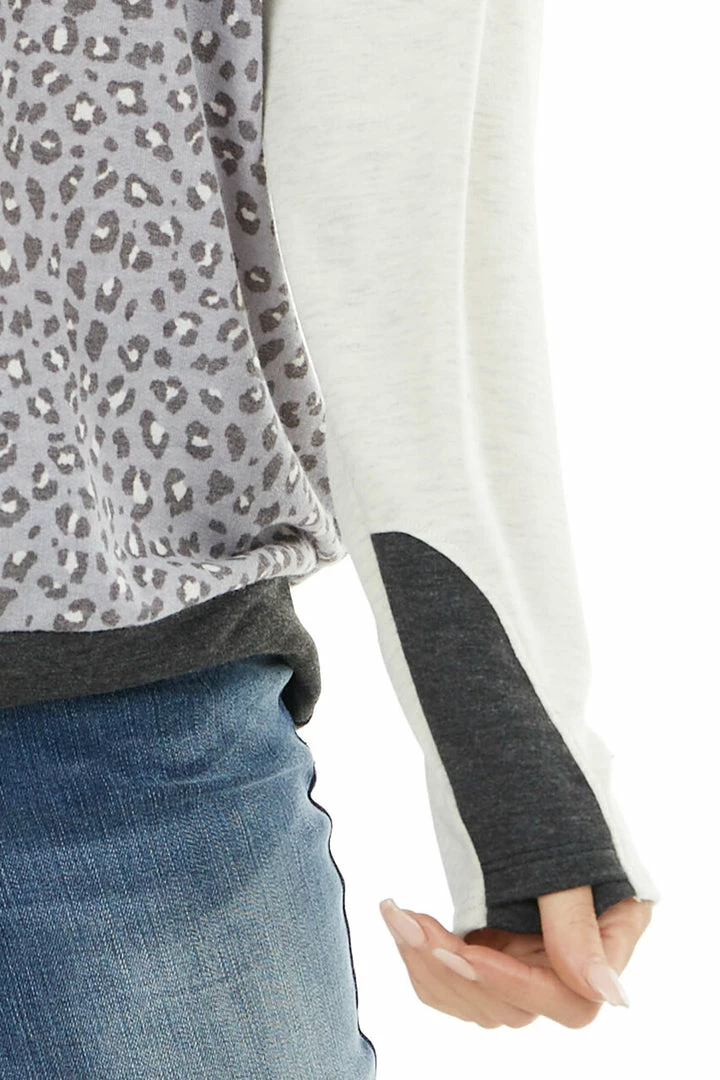 12PM Oatmeal Knit Cowl Neck Sweatshirt With Slate Leopard Print Tops 18 12PM Oatmeal Knit Cowl Neck Sweatshirt With Slate Leopard Print Tops