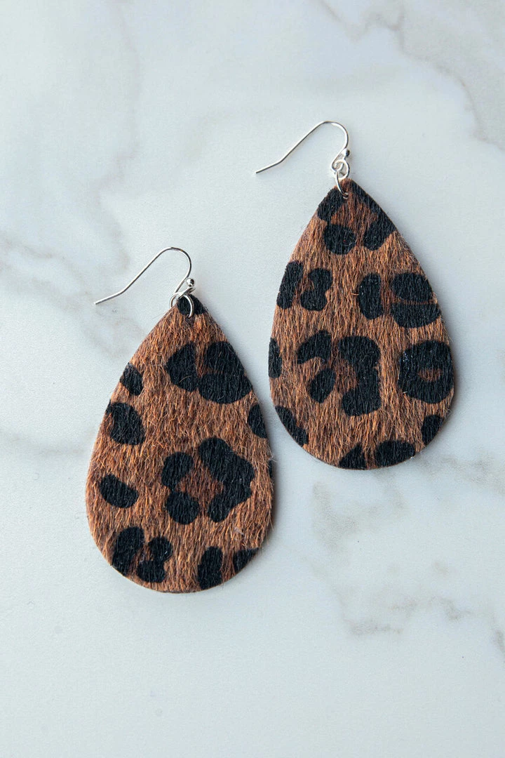 ART BOX Accessories Spice Brown Leopard Faux Fur Teardrop Earrings 6 ART BOX Accessories Spice Brown Leopard Faux Fur Teardrop Earrings