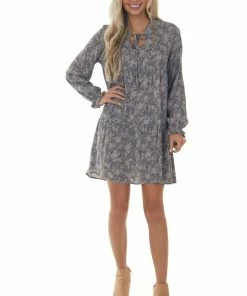 143 Story Dresses Steel Grey Floral Print Long Sleeve Mini Dress 28 143 Story Dresses Steel Grey Floral Print Long Sleeve Mini Dress