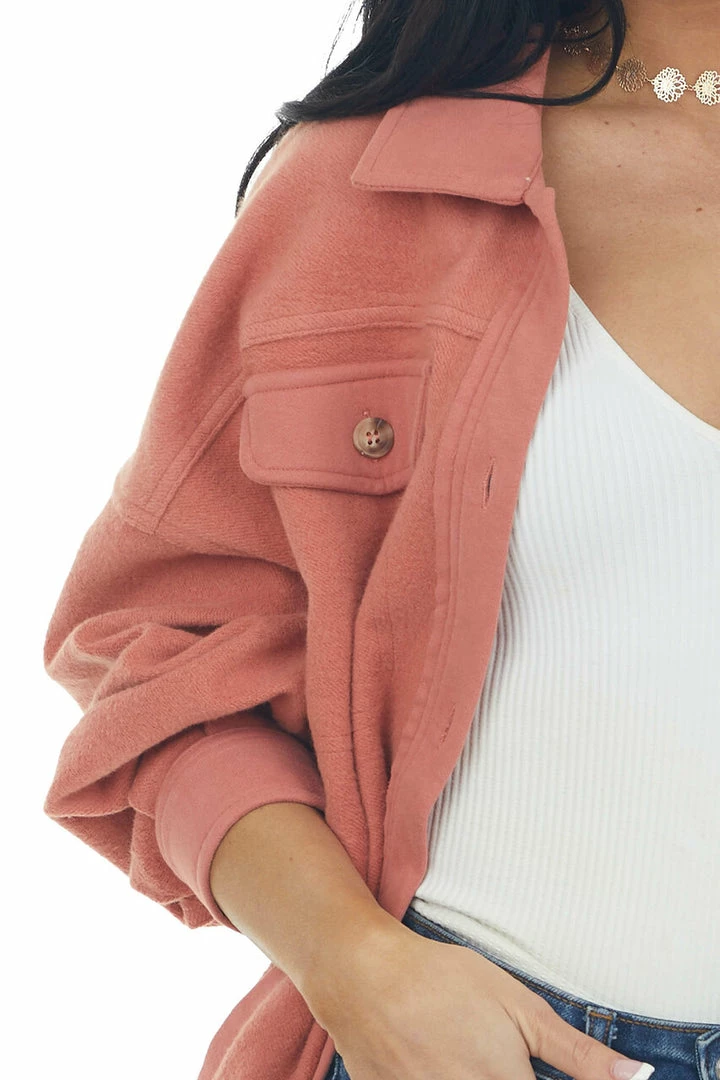 Cezele Terracotta Button Up Oversized Shirt Jacket Tops 15 Cezele Terracotta Button Up Oversized Shirt Jacket Tops