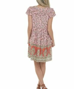 Umgee Carnation Multiprint Cap Sleeve Short Dress
