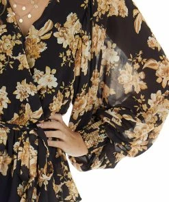 Flying Tomato Tops Black Floral Surplice Top With Bubble Sleeves 17 Flying Tomato Tops Black Floral Surplice Top With Bubble Sleeves
