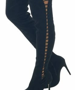 JP ORIGINAL CORP Black Lace Up Thigh High Stiletto Suede Boots 14 JP ORIGINAL CORP Black Lace Up Thigh High Stiletto Suede Boots
