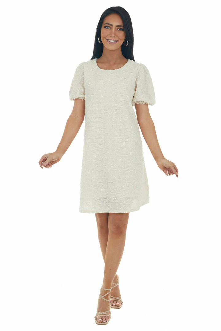 Very J Cream Textured Metallic Threaded Shift Dress Dresses 14 Very J Cream Textured Metallic Threaded Shift Dress Dresses