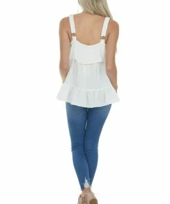 Entro Off White Woven Tank Top With Ruffle Details Tops 16 Entro Off White Woven Tank Top With Ruffle Details Tops