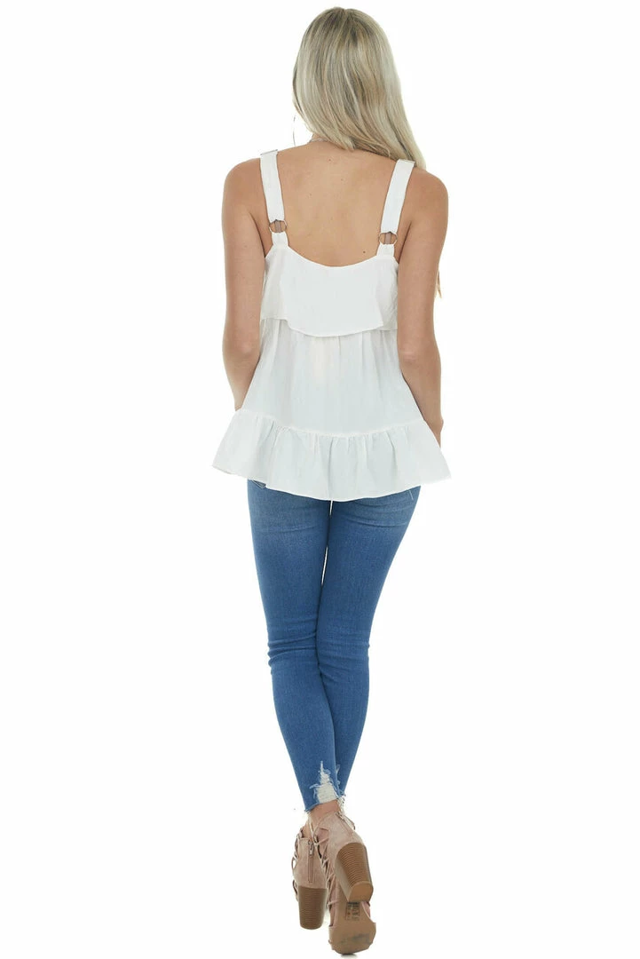 Entro Off White Woven Tank Top With Ruffle Details Tops 9 Entro Off White Woven Tank Top With Ruffle Details Tops