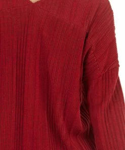 143 Story Tops Maroon Long Sleeve Wide Neck Knit Top With Ribbed Detail 31 143 Story Tops Maroon Long Sleeve Wide Neck Knit Top With Ribbed Detail