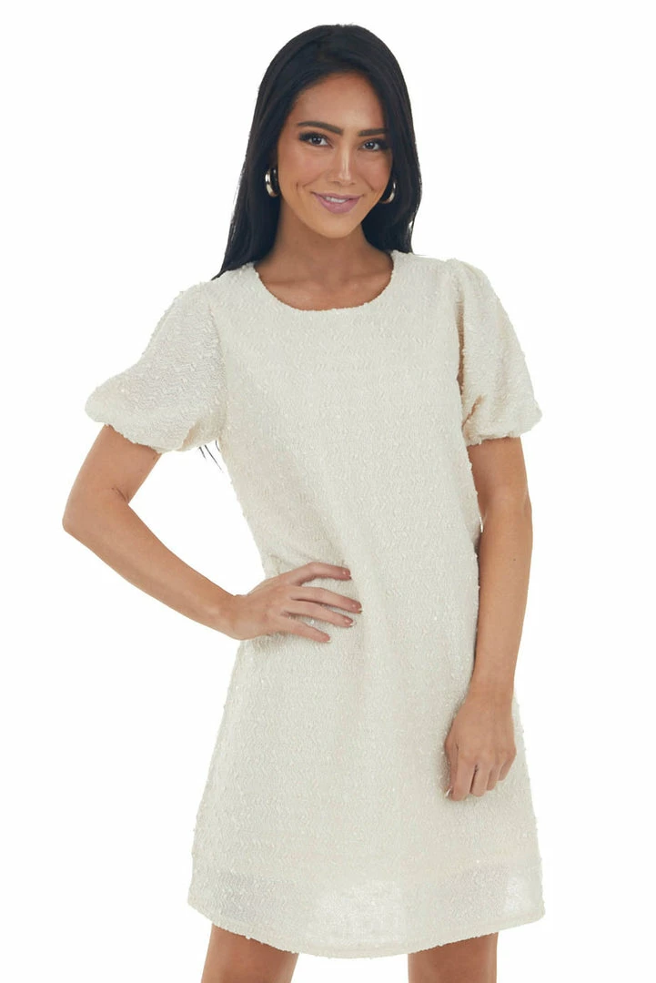 Very J Cream Textured Metallic Threaded Shift Dress Dresses 11 Very J Cream Textured Metallic Threaded Shift Dress Dresses