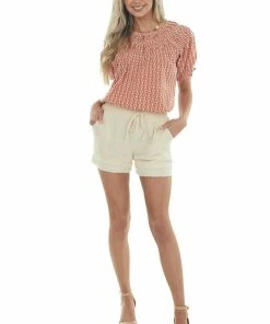 Lime 'N' Chili Terracotta Eyelet Lace Short Puff Sleeve Top 30 Lime 'N' Chili Terracotta Eyelet Lace Short Puff Sleeve Top