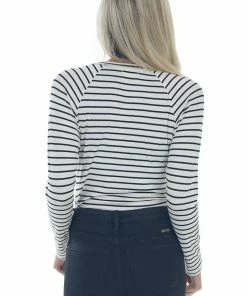 143 Story Ivory And Black Striped Henley Style Bodysuit Tops 14 143 Story Ivory And Black Striped Henley Style Bodysuit Tops