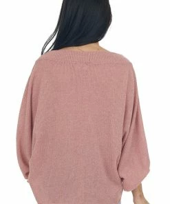 143 Story Tops Dusty Coral Boat Neck Bubble Sleeve Knit Top