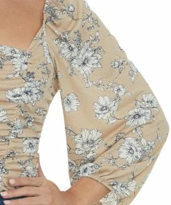 Ces Femme Tops Oatmeal And Ivory Floral Peasant Sleeve Top 13 Ces Femme Tops Oatmeal And Ivory Floral Peasant Sleeve Top