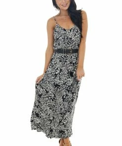 Lush Clothing Dresses Black And Ivory Leopard Print Sleeveless Blouson Maxi Dress