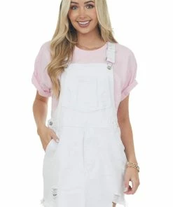 Davi & Dani Off White Overall Denim Dress With Pockets