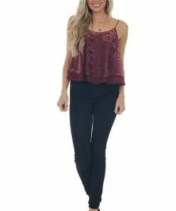 She + Sky Wine Velvet Leopard Print Sleeveless Top
